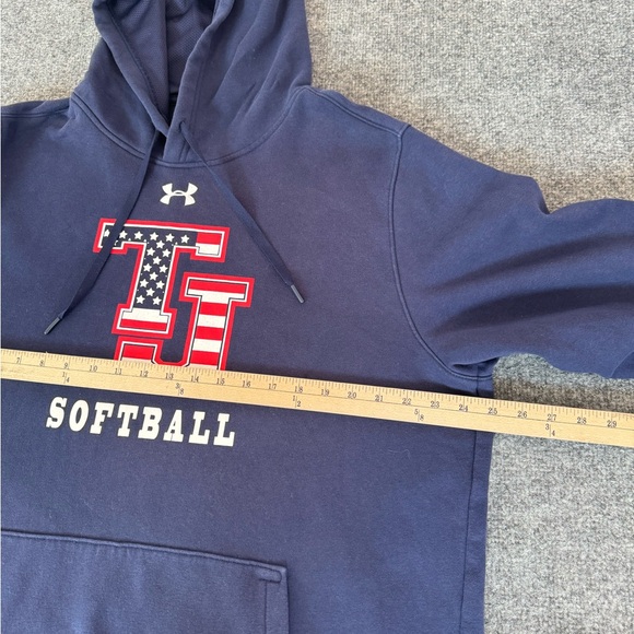 Under Armour Pullover Hoodie Fleece Men XL USA Flag Patriotic Blue Softball Texa - Picture 6 of 10